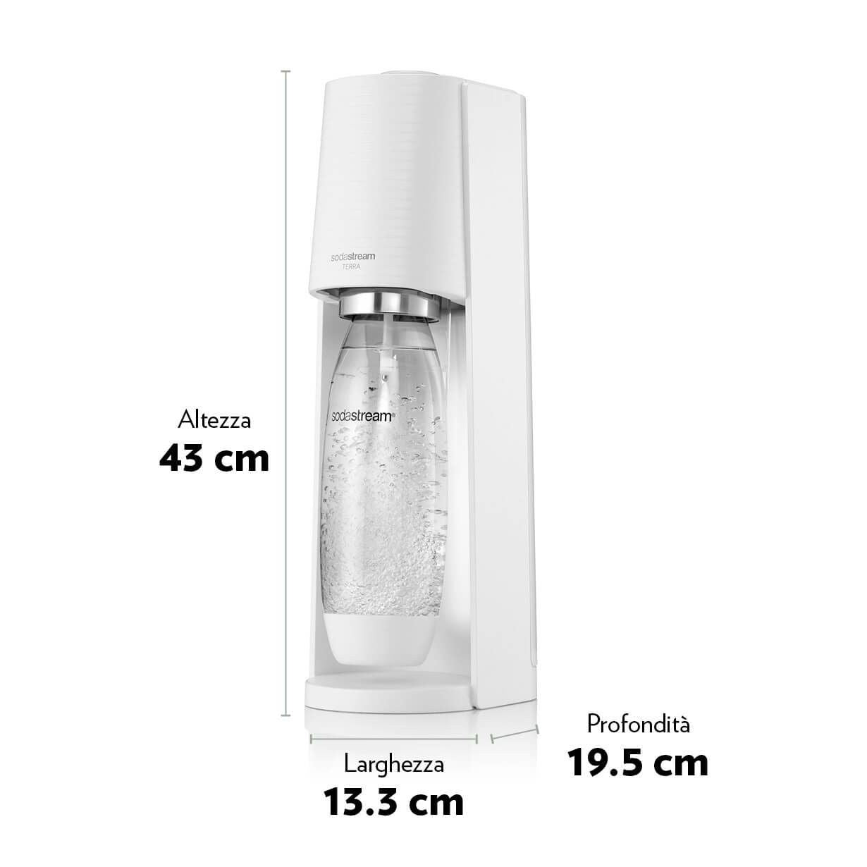 Sodastream Gasatore Terra Con Bottiglia in PET Lavabile In Lavastoviglie E Nuovo Cilindro A Innesto Rapido Cqc