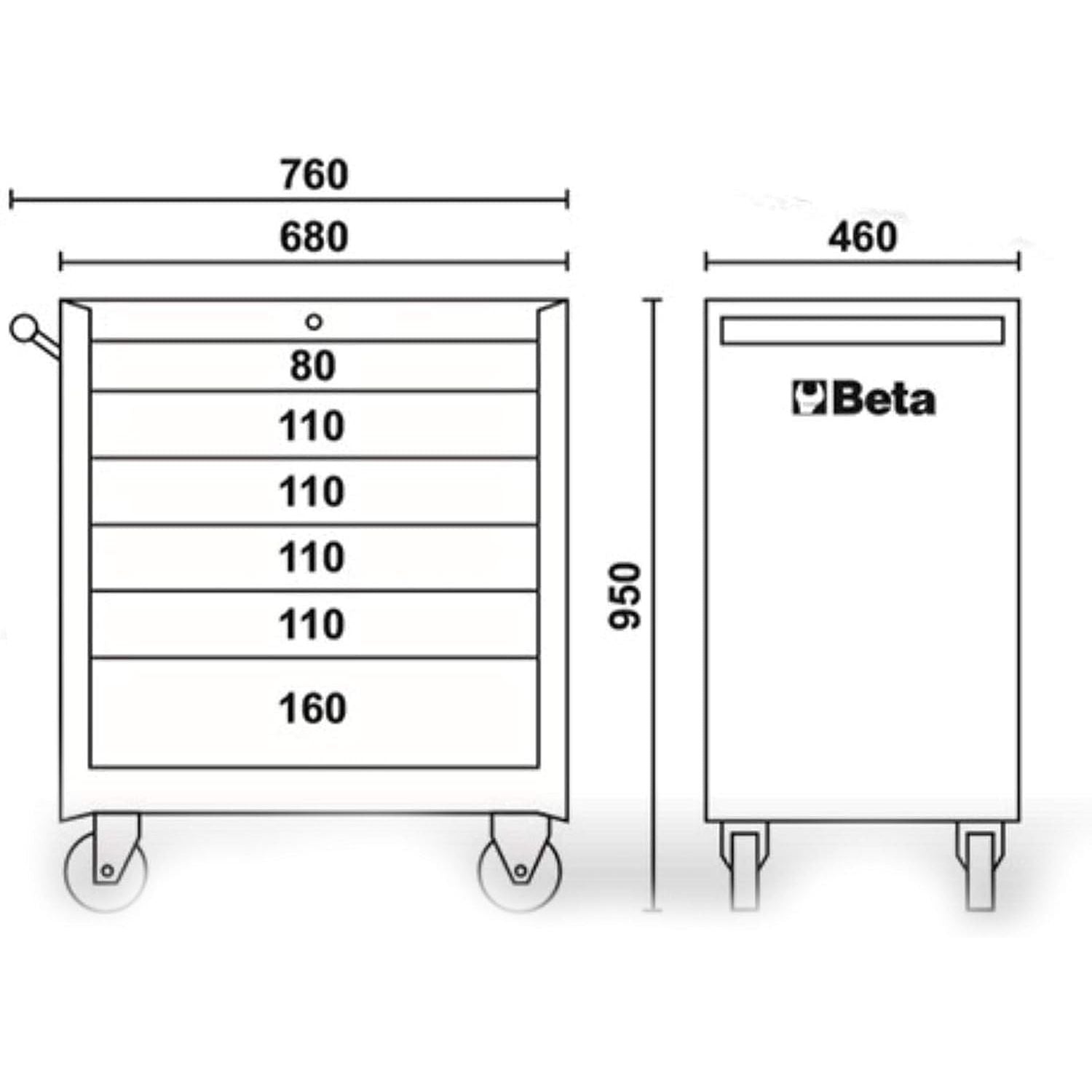 Beta Carrello Cassettiera Portautensili In Acciaio Con 6 Cassetti E Serratura Bloccaggio Colore Grigio Antracite