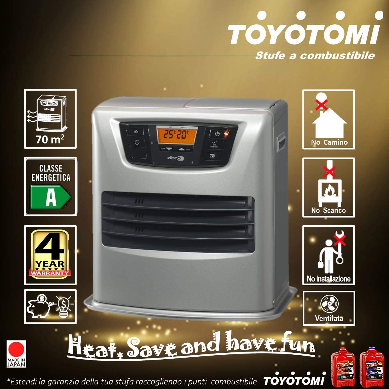 Zibro LC 140 Stufa Portatile a Combustibile 4 KW Riscalda 26-70 Mq Rigenerata dal Produttore