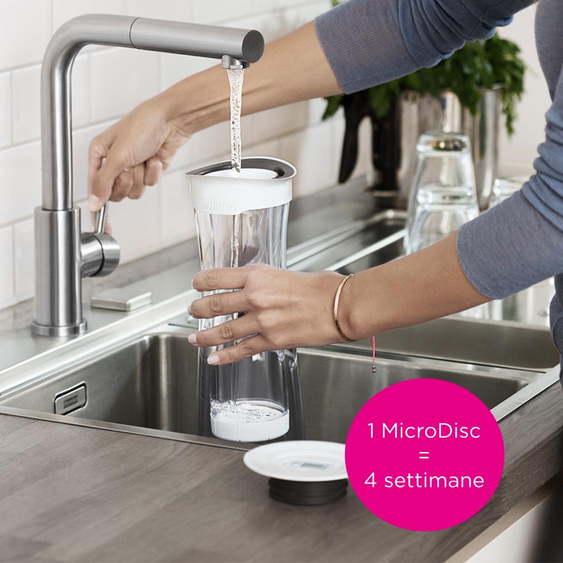 Brita fill&serve Mind - Bottiglia filtrante da 1.3L , incl. 1 filtro MicroDisc