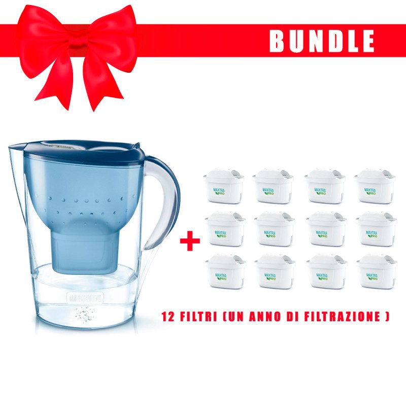 Brita Marella Cool Blu + 12 filtri Maxtra PRO All-in-1 , Caraffa filtrante a filtri intercambiabili