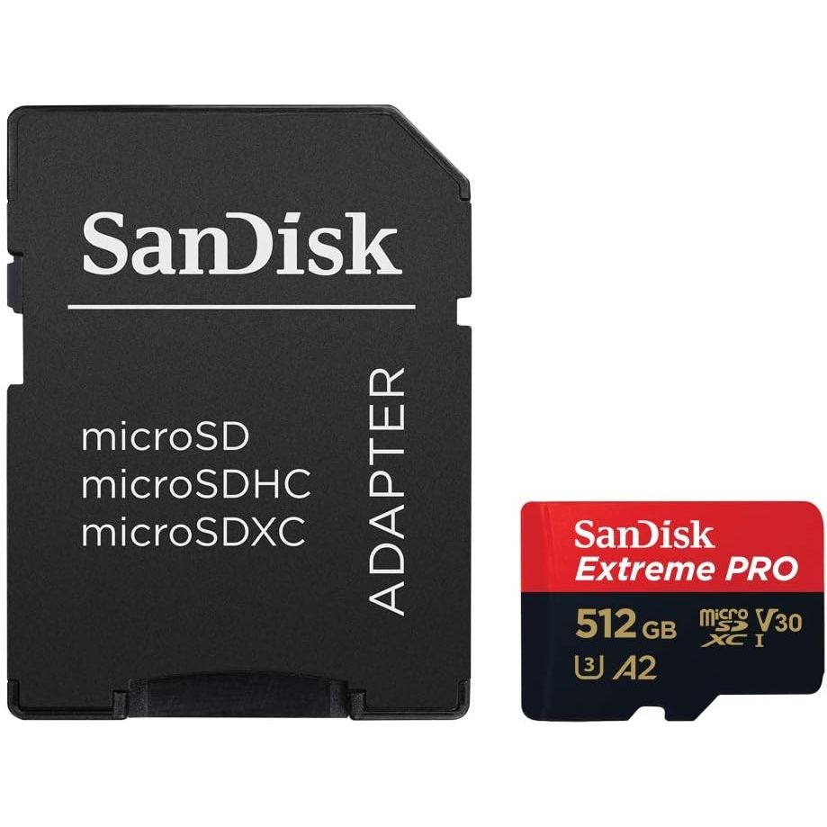 SanDisk micro SD Extreme PRO UHS-I U3 A2 CLASSE 10 Con Adattatore (512GB) GARANZIA ITALIA 5 ANNI