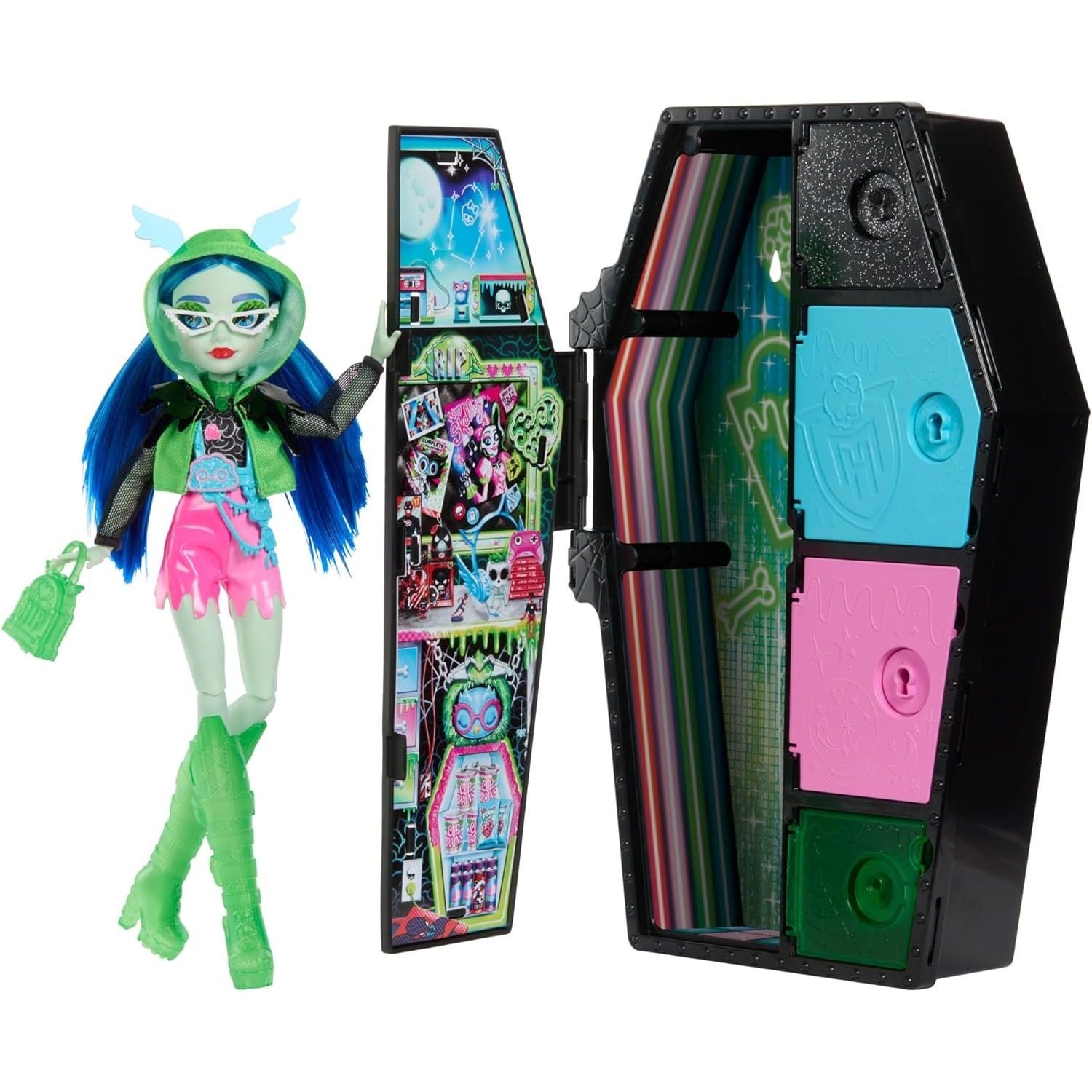 Monster High Segreti da Brivido Neon Frights Ghoulia Yelps, Playset con Bambola