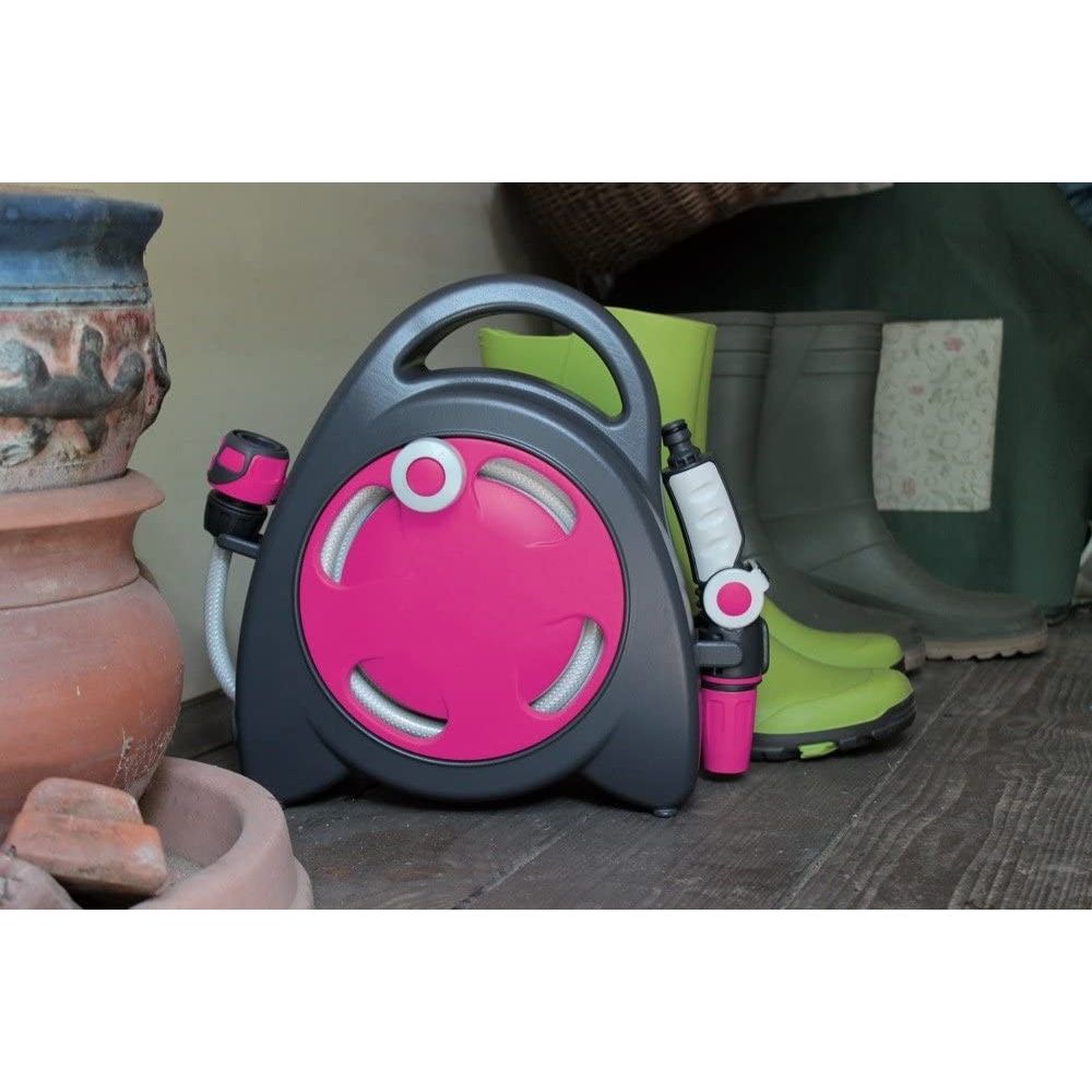 Aquabag Mini Avvolgitubo Per Giardino Completo Di Tubo e Raccordi Fucsia Kit Pronto All’Uso