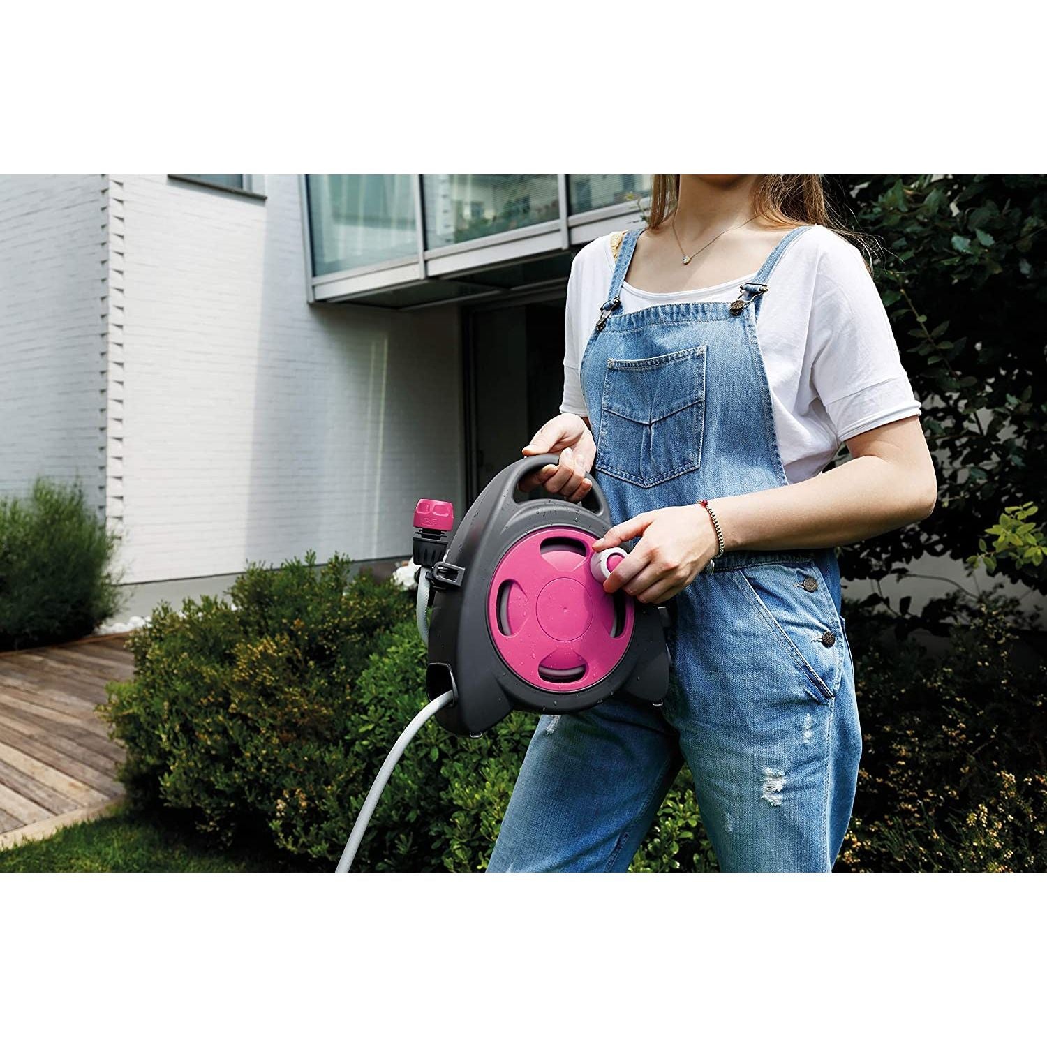 Aquabag Mini Avvolgitubo Per Giardino Completo Di Tubo e Raccordi Fucsia Kit Pronto All’Uso