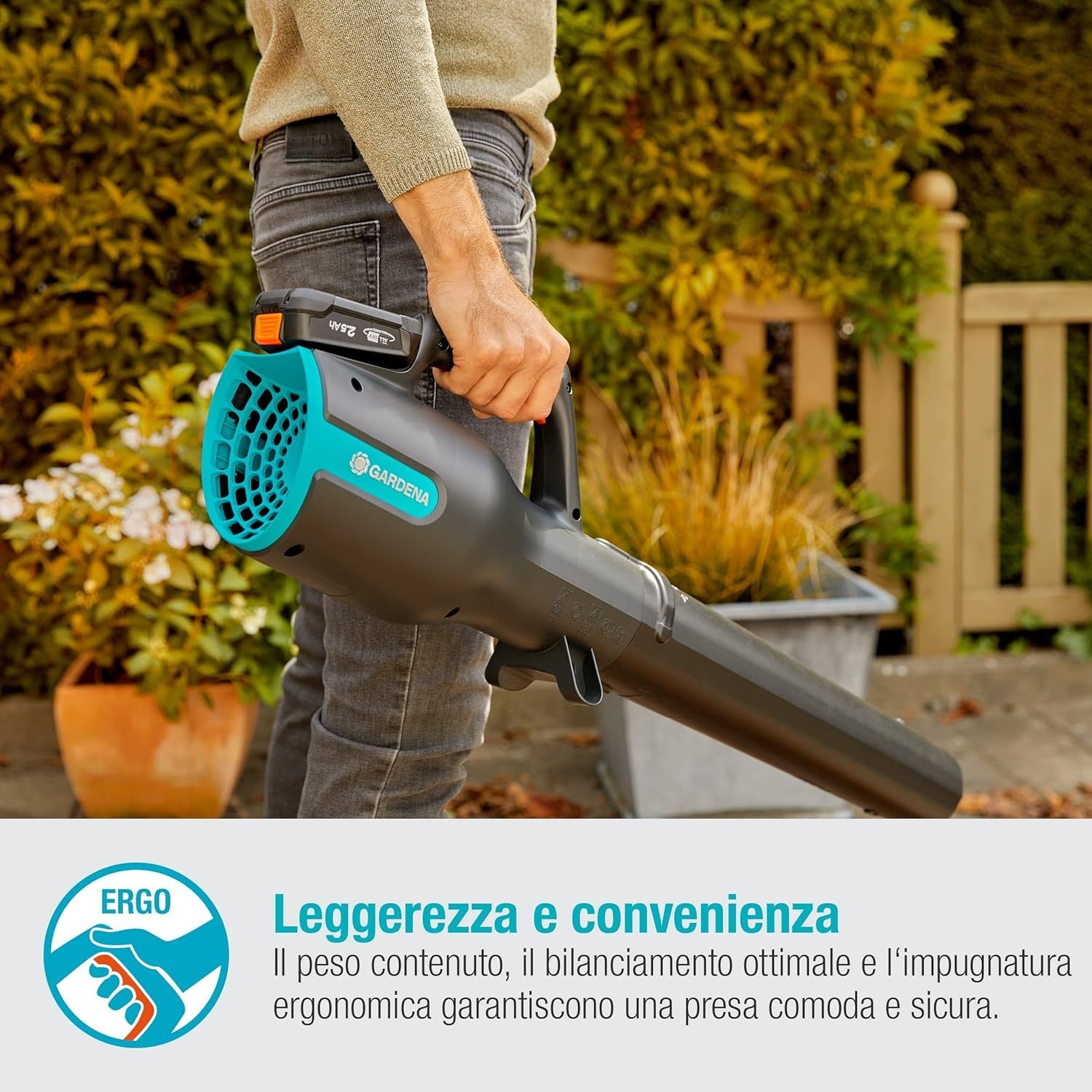 Gardena Soffiatore A Batteria PowerJet 18V Potente e Compatto Con Batteria Da 2,5 Ah