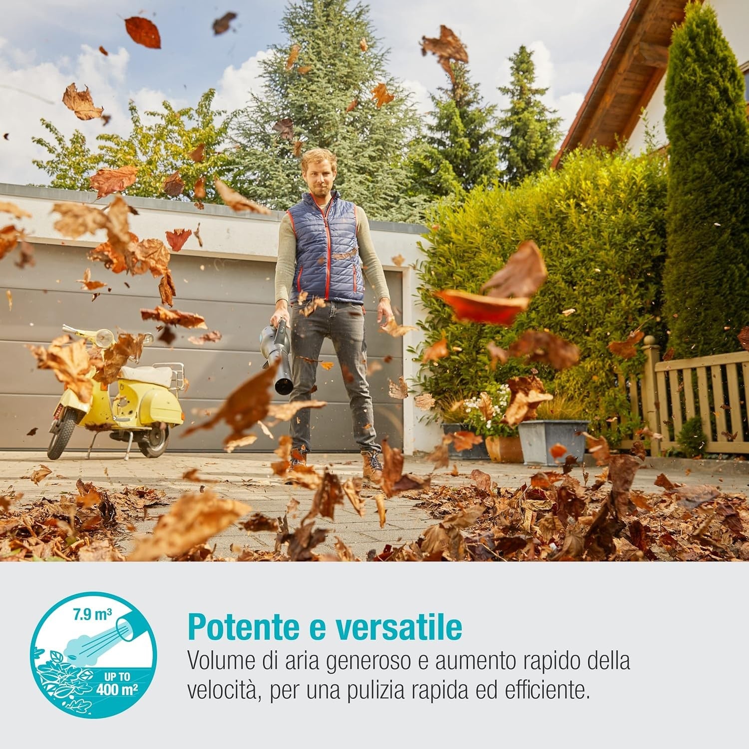 Gardena Soffiatore A Batteria PowerJet 18V Potente e Compatto Con Batteria Da 2,5 Ah