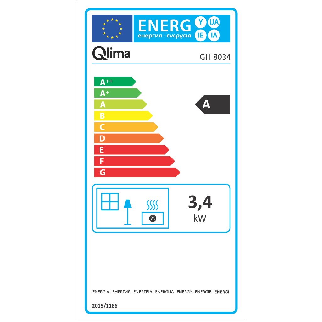 Qlima Stufa A Gas Da Interno 3,4 KW Effetto Camino GH8034 Black Regolatore Gas Qlima Incluso