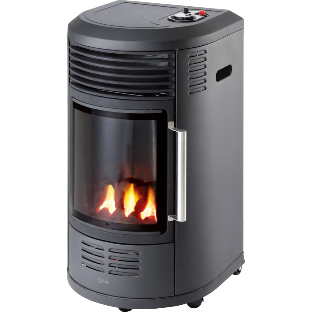 Qlima Stufa A Gas Da Interno 3,4 KW Effetto Camino GH8034 Black Regolatore Gas Qlima Incluso