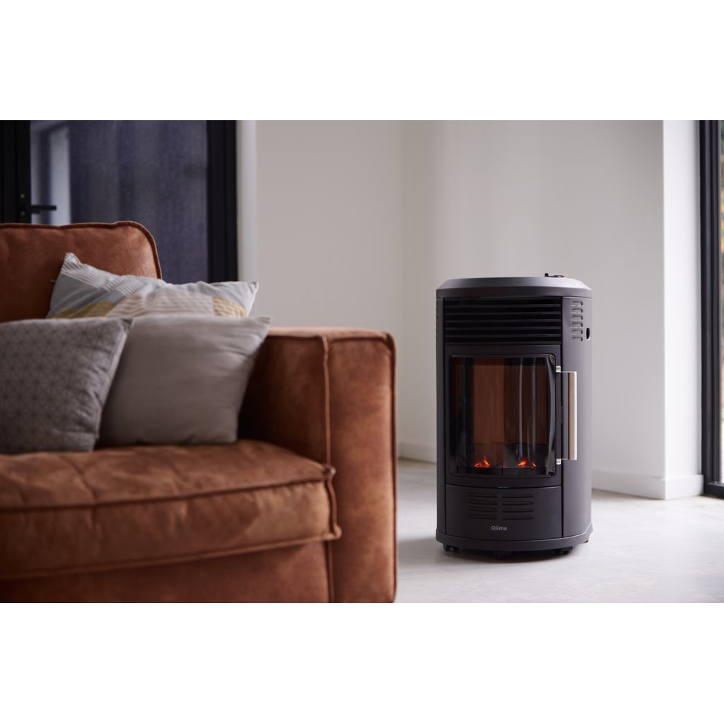 Qlima Stufa A Gas Da Interno 3,4 KW Effetto Camino GH8034 Black Regolatore Gas Qlima Incluso