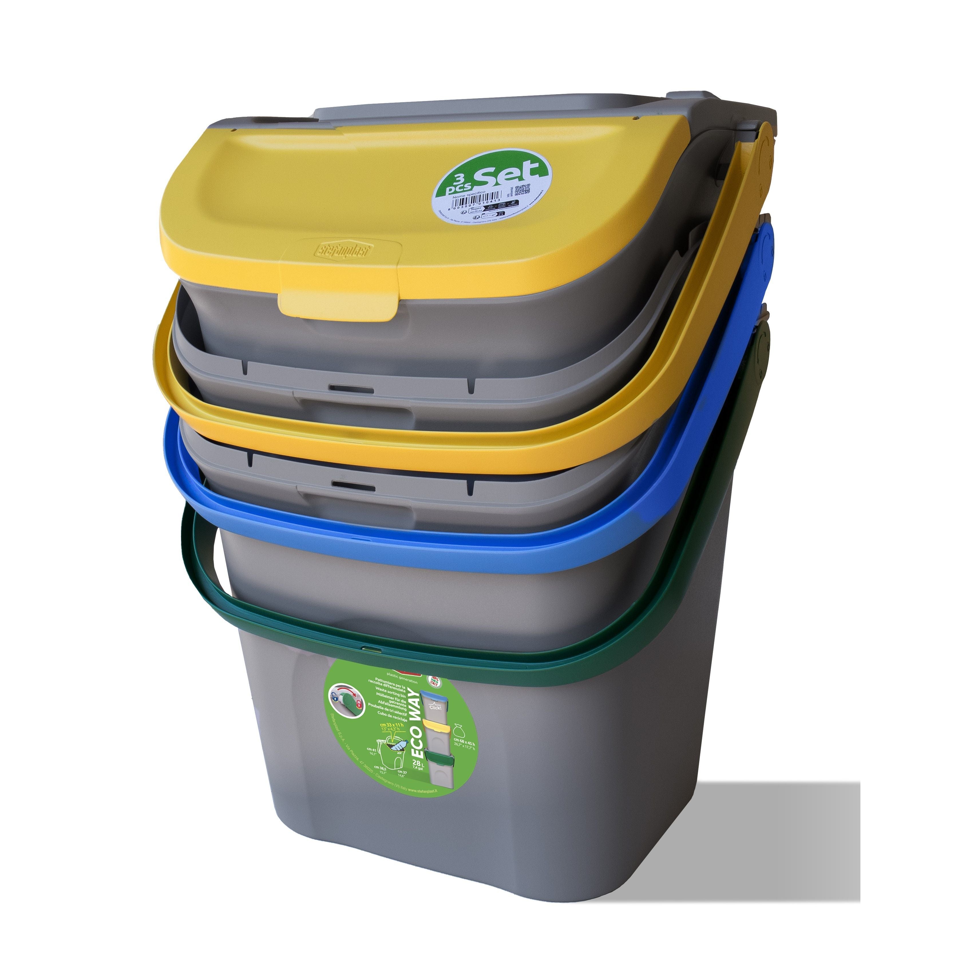 Stefanplast Tris Pattumiere Raccolta Differenziata 28 Lt Con Doppia Apertura