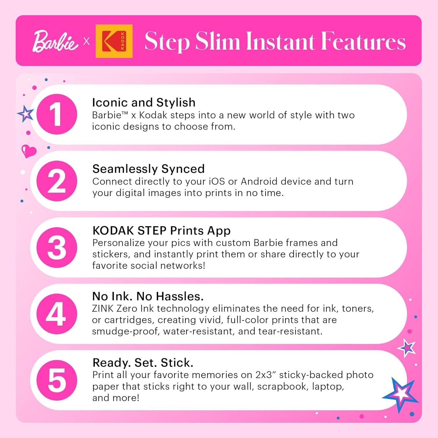 KODAK STEP PRINTER SLIM BARBIE PRINTER 2 GARANZIA POLYPHOTO 2 ANNI ITALIA