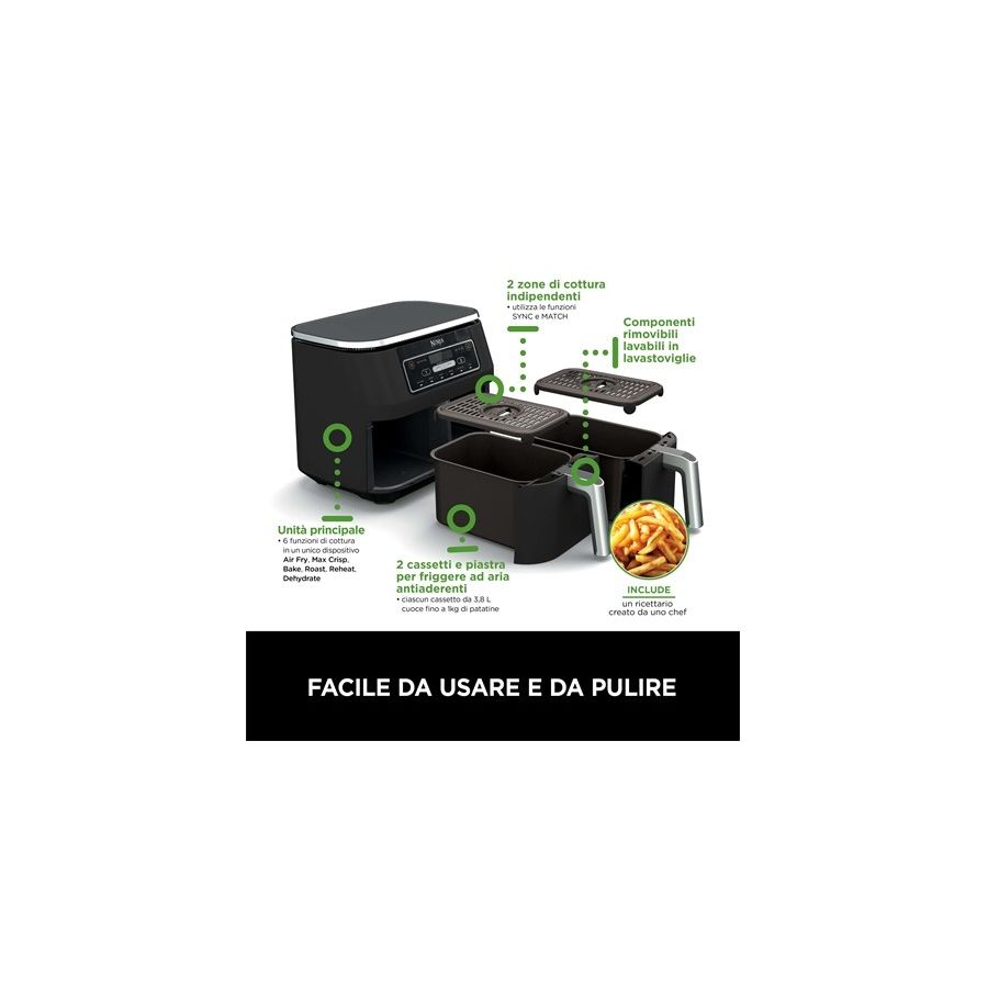 SHARK NINJA FRIGGITRICE AD ARIA DUAL ZONE DA 7,6L - GARANZIA UFFICIALE ITALIA 2 ANNI