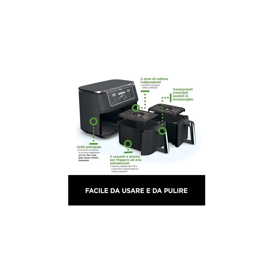 SHARK NINJA FRIGGITRICE AD ARIA DUAL ZONE DA 9,5L - GARANZIA UFFICIALE ITALIA 2 ANNI