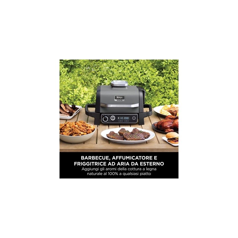 SHARK NINJA BARBECUE ELETTRICO CON AFFUMICATORE WOODFIRE - GARANZIA UFFICIALE ITALIA 2 ANNI