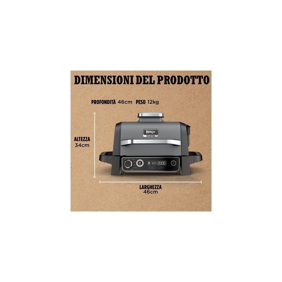 SHARK NINJA BARBECUE ELETTRICO CON AFFUMICATORE WOODFIRE - GARANZIA UFFICIALE ITALIA 2 ANNI