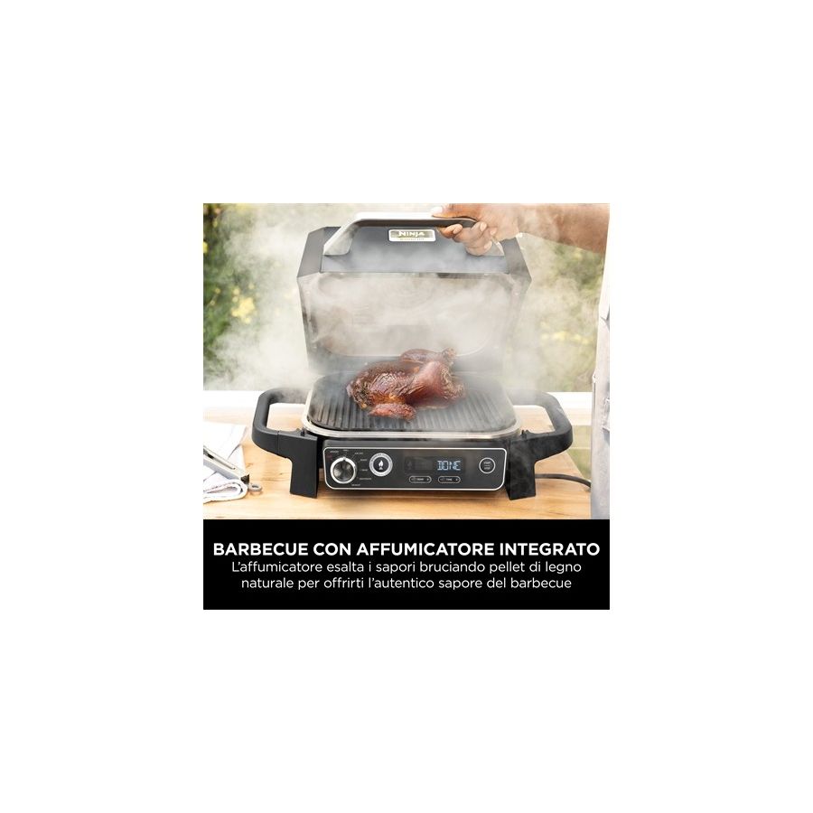 SHARK NINJA BARBECUE ELETTRICO CON AFFUMICATORE WOODFIRE - GARANZIA UFFICIALE ITALIA 2 ANNI