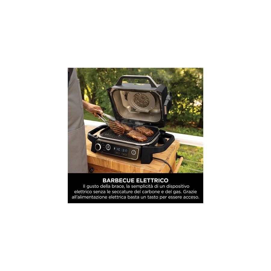 SHARK NINJA BARBECUE ELETTRICO CON AFFUMICATORE WOODFIRE - GARANZIA UFFICIALE ITALIA 2 ANNI