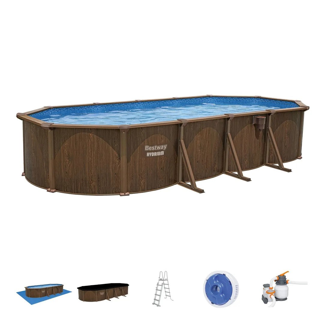 Bestway 561CW Piscina Hydrium Ovale Grafica Legno 7.32x3.66x1.32mt