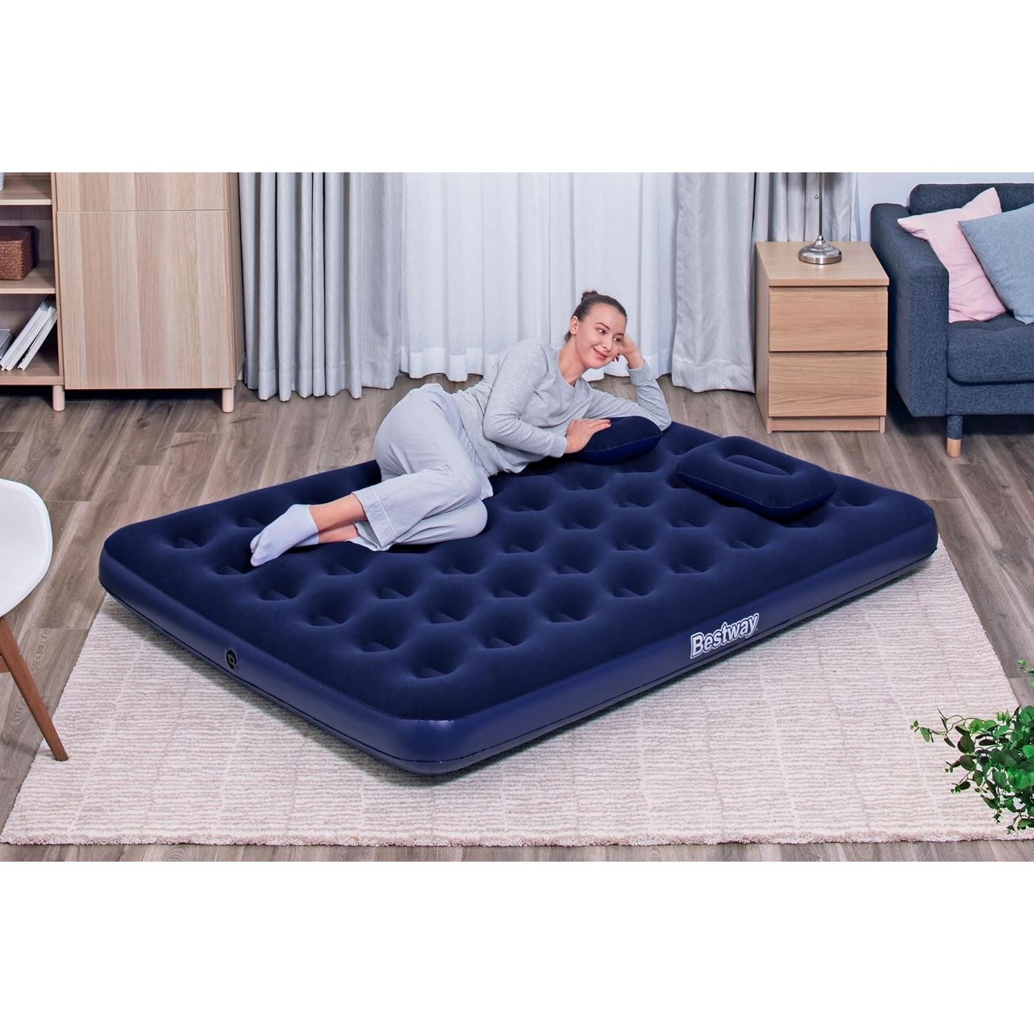 Bestway 67374 Airbed Pvc Blu Floccato Matrimoniale Plus Cm.203X152X22