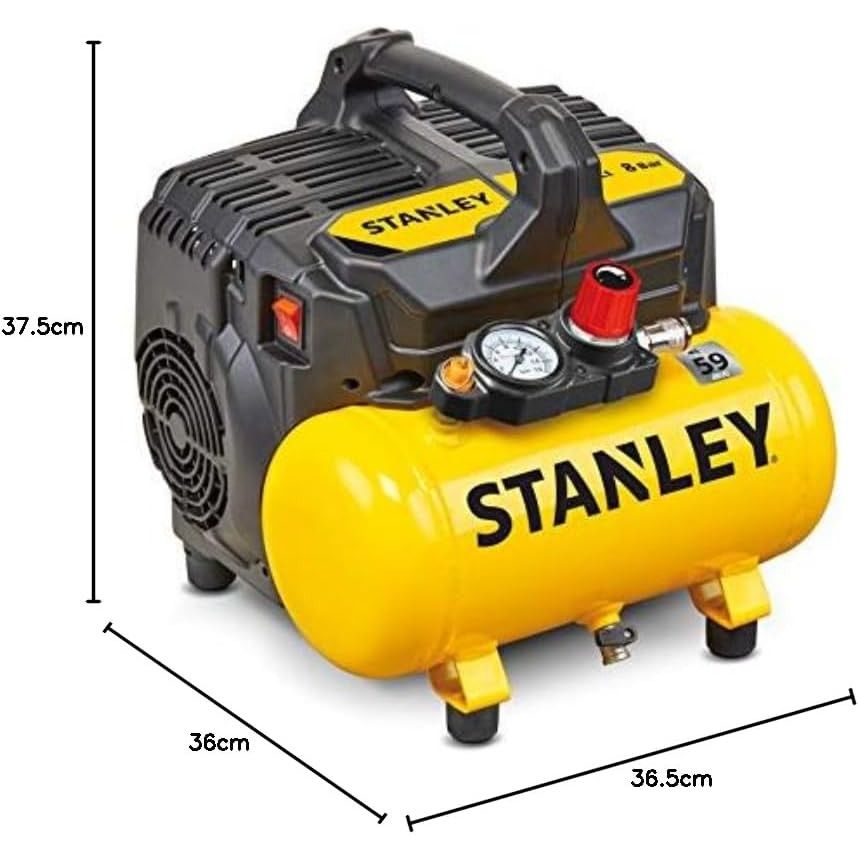 Stanley Compressore Aria Portatile Silenziato 8 Bar Serbatoio 6 Lt Con Maniglia e Piedini Antiscivolo