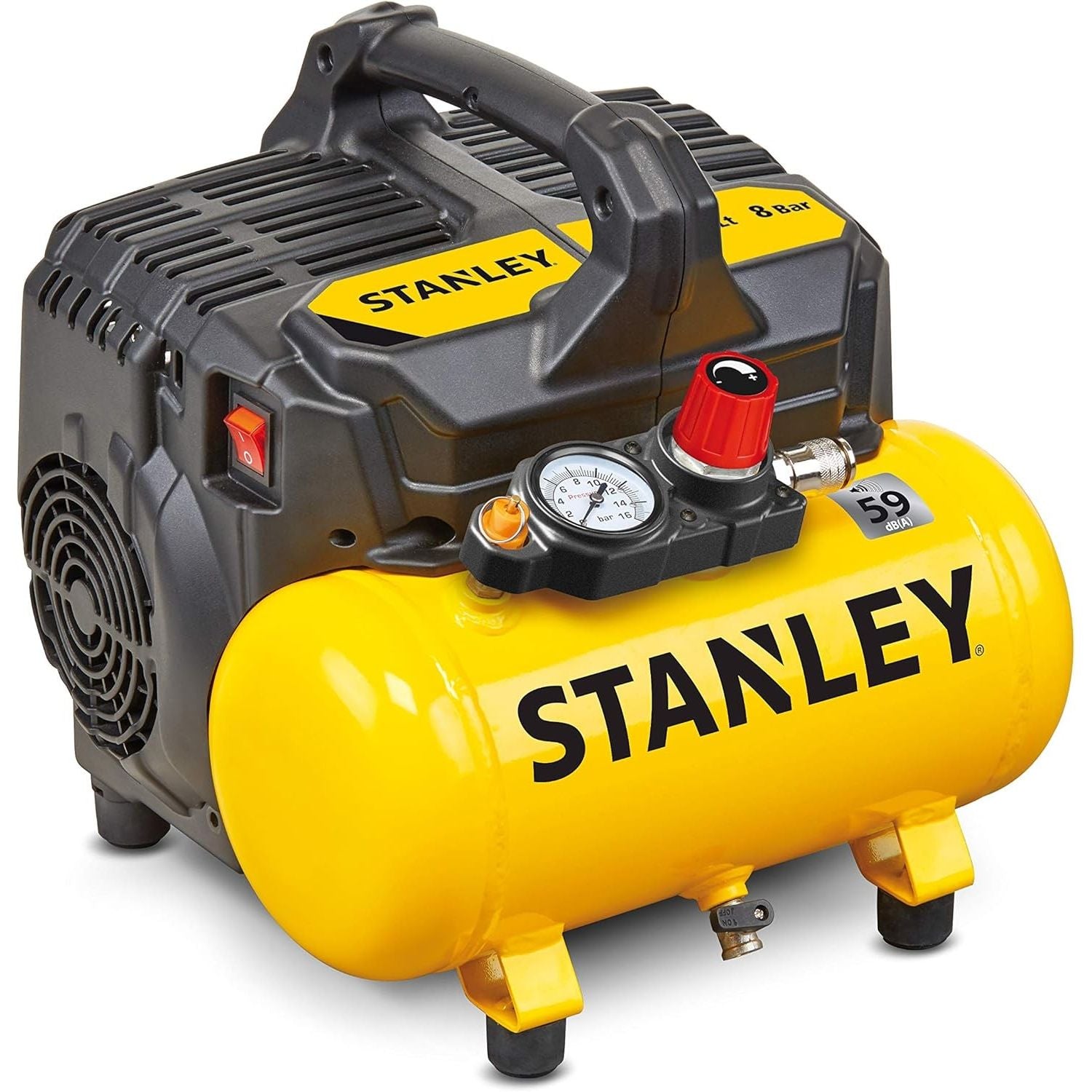 Stanley Compressore Aria Portatile Silenziato 8 Bar Serbatoio 6 Lt Con Maniglia e Piedini Antiscivolo