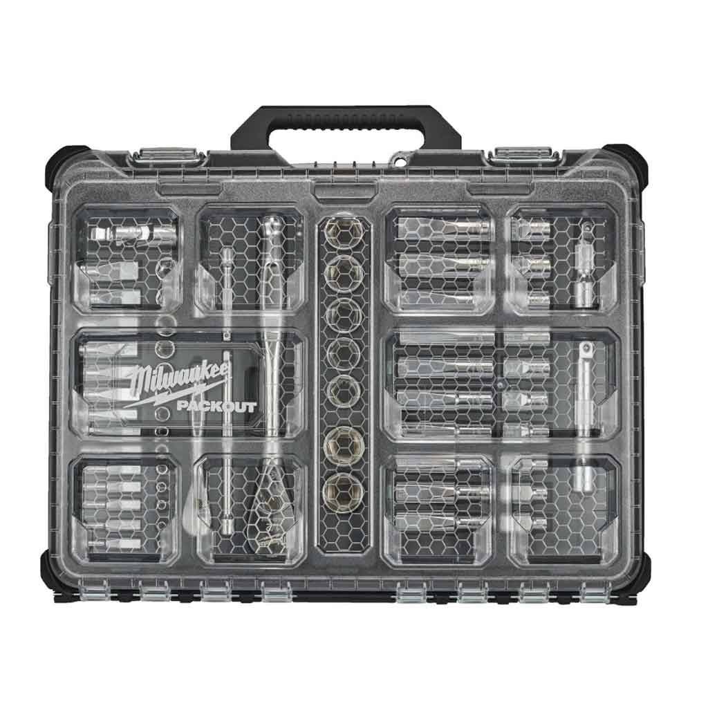 Milwaukee Set Metrico Di Cricchetto E Bussole Da1/4" & 1/2" In Packout™ Organiser Slim - 63 Pezzi