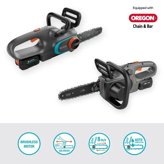 Gardena Elettrosega a Batteria PowerSaw 250/18V, Set Pronto all'Uso, con Batteria P4A