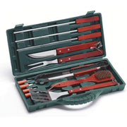 Ompagrill Set Utensili Barbecue 12 pezzi in Valigetta In Acciaio Inox e Manico In Legno Massello