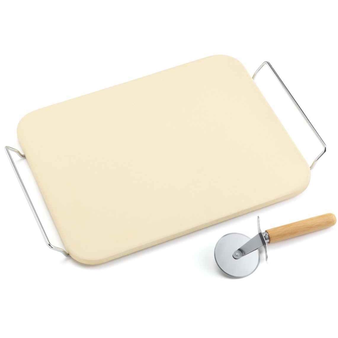 Ompagrill Set Pietra in Cordierite Refrattaria 30x38 Con Supporto E Rotella Tagliapizza