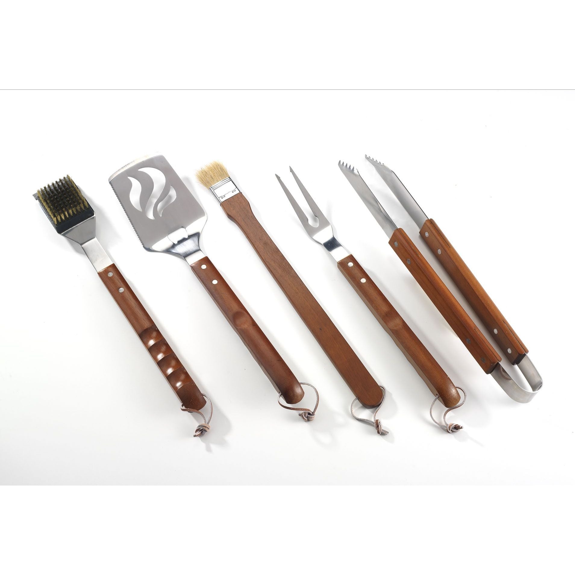 Ompagrill Set Utensili Barbecue 5 Pezzi in Acciaio Inox Con Valigetta In Radica