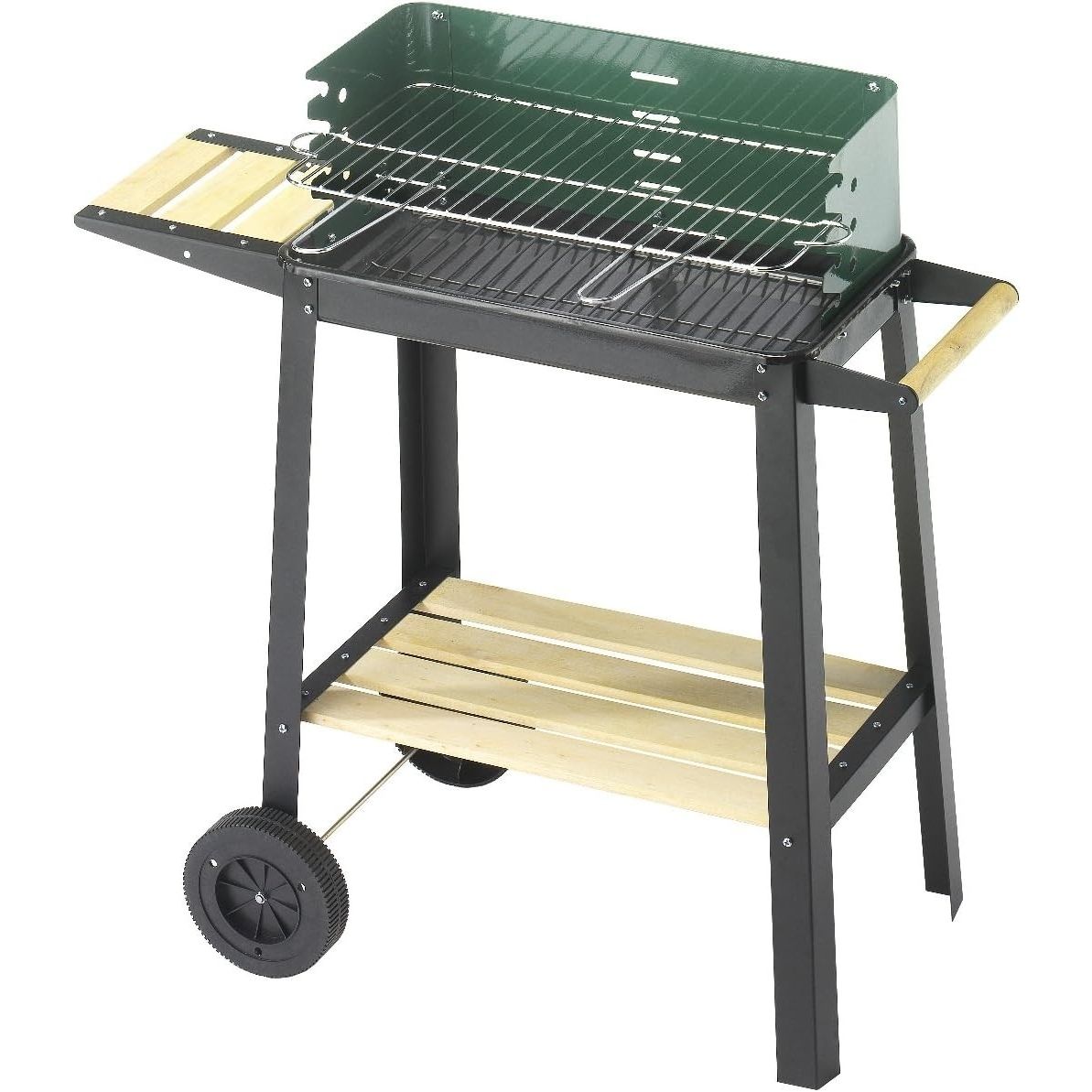 Ompagrill Barbecue A Carbonella Con Carello Ripiano Laterale e Mensola Inferiore