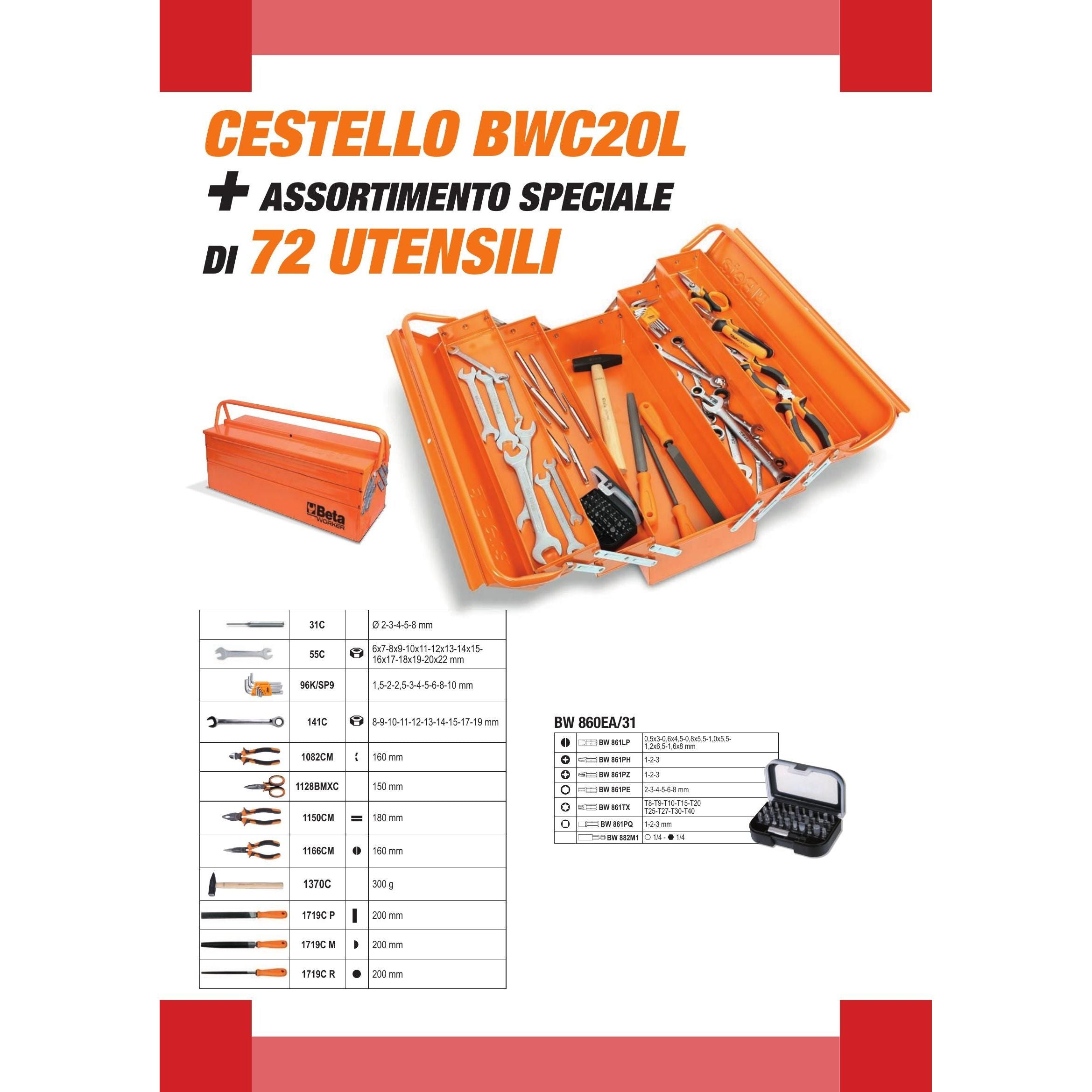 Beta Cassetta Porta Attrezzi In Metallo Con 72 Attrezzi Inclusi Per La Manutenzione Generale