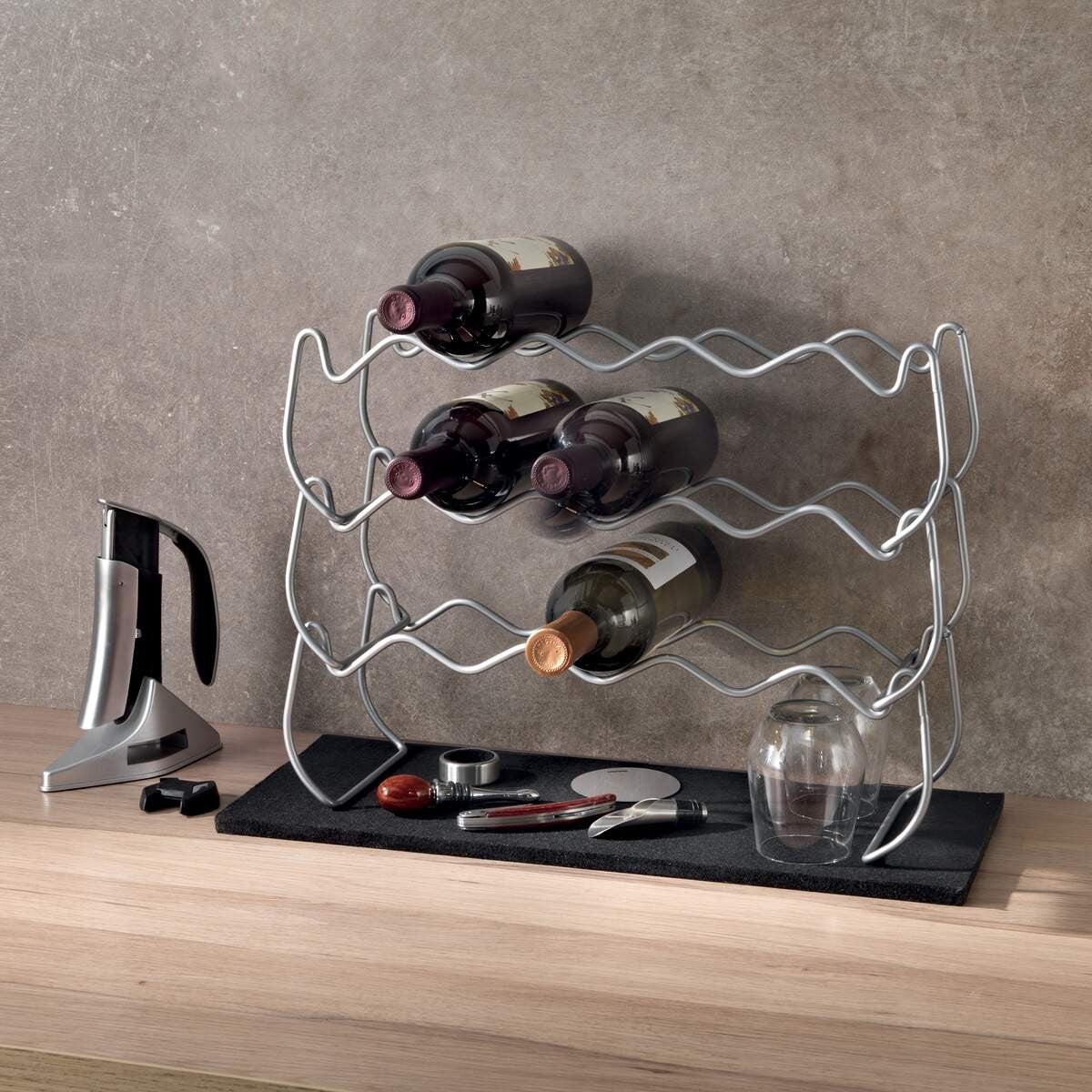 Metaltex Wine-Bar 12 Silver - Set 3 portabottiglie impilabili