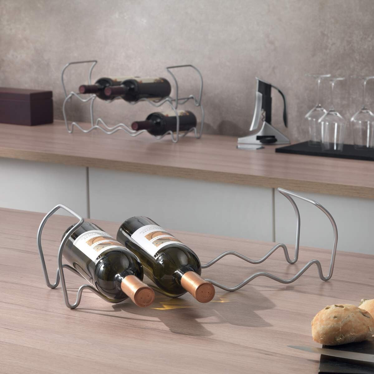 Metaltex Wine-Bar 12 Silver - Set 3 portabottiglie impilabili