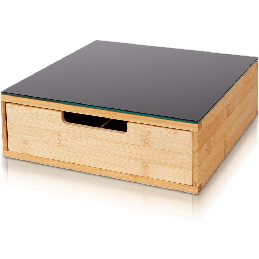 Cassetto Porta Cialde o Capsule in Bamboo Con Ripiano In Vetro Temperato