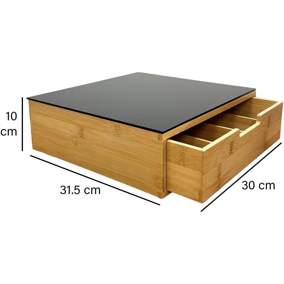 Cassetto Porta Cialde o Capsule in Bamboo Con Ripiano In Vetro Temperato