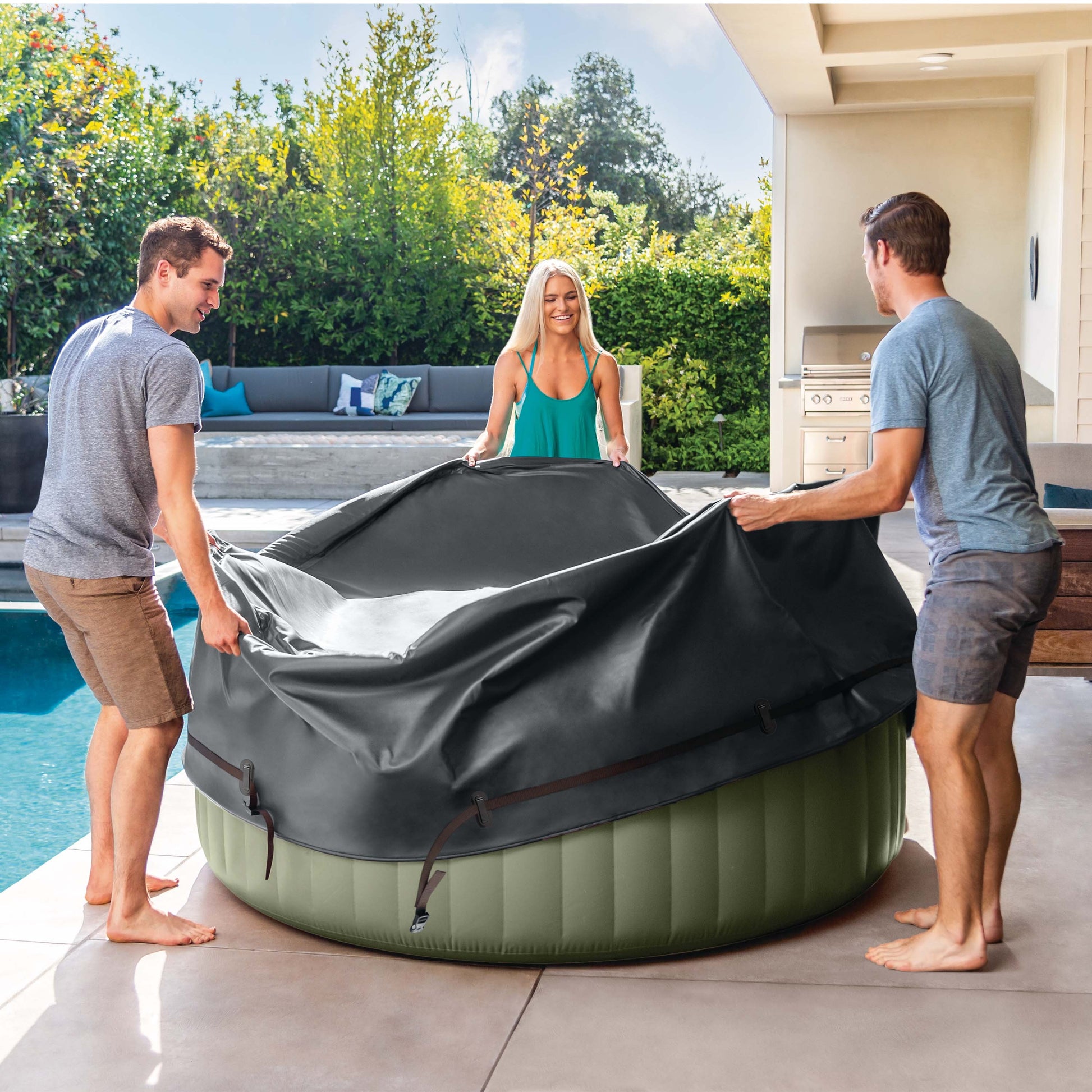 Intex 28426 Pure Spa Bubble Massage 196x71cm 4 Posti Con Pompa, Riscaldatore e Sistema Purificazione Acqua