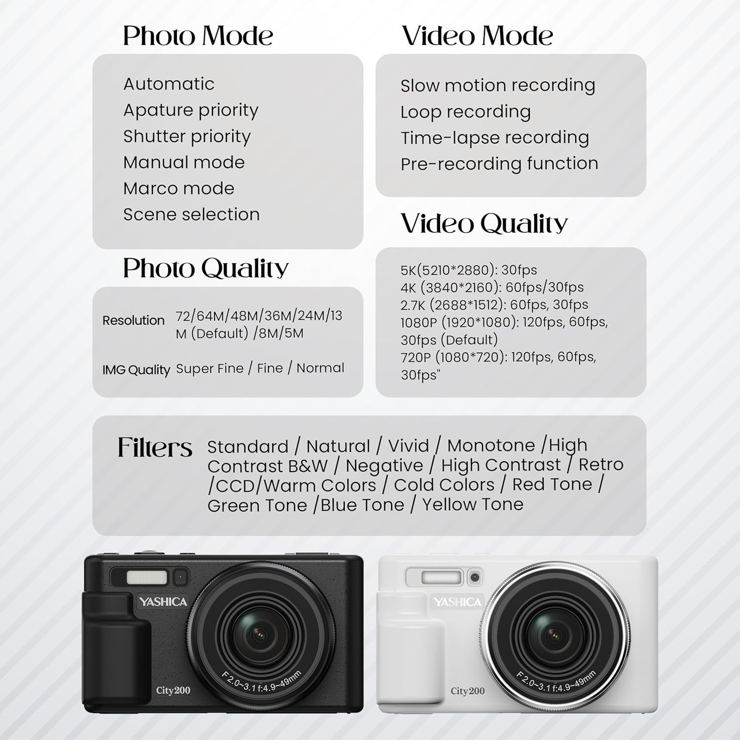 Yashica CITY 200 DIGITAL WHITE GARANZIA UFFICIALE ITALIA 2 ANNI