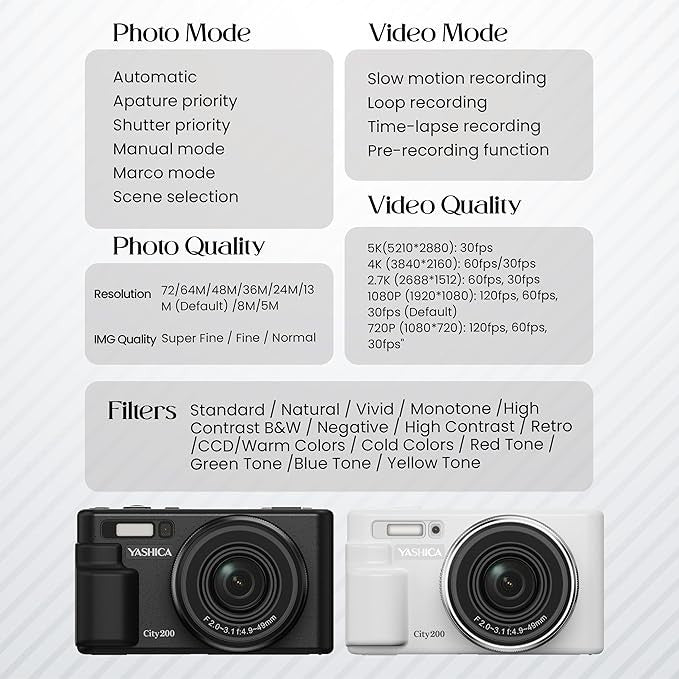 Yashica CITY 200 DIGITAL BLACK GARANZIA UFFICIALE ITALIA 2 ANNI