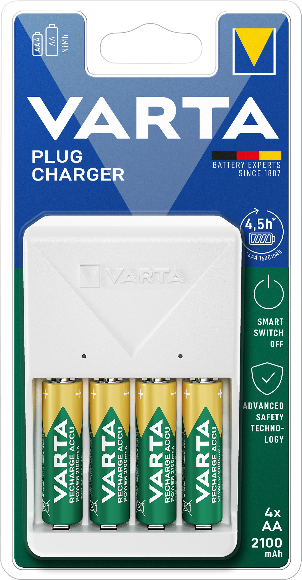 VARTA Plug Charger + 4 Batterie AA 2100 mAh 56706