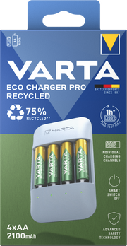 VARTA Eco Charger Pro Recycled USB-C con 4 Batterie Ricaricabili AA / AAA