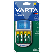 VARTA Caricabatterie LCD AA/AAA con 4 Batterie AA 2600 mAh, Adattatore 12V e USB