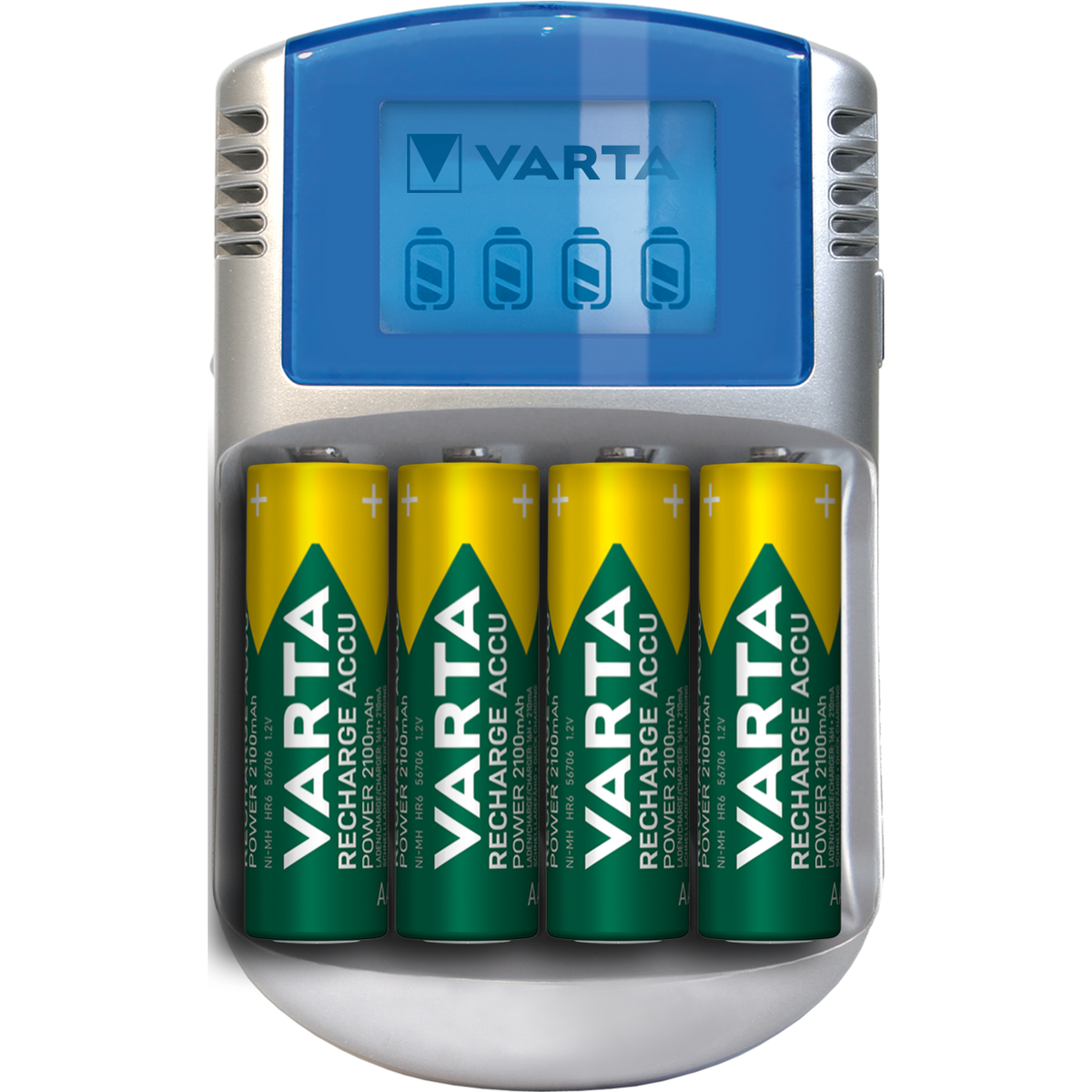 VARTA Caricabatterie LCD AA/AAA con 4 Batterie AA 2600 mAh, Adattatore 12V e USB