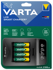 VARTA LCD Smart Charger+ Caricabatterie con 4 AA 2100 mAh