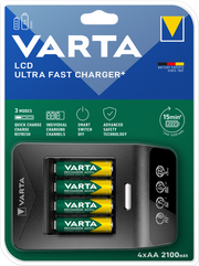 VARTA LCD Ultra Fast Charger+ Caricabatterie Rapido con 4 AA 2100 mAh