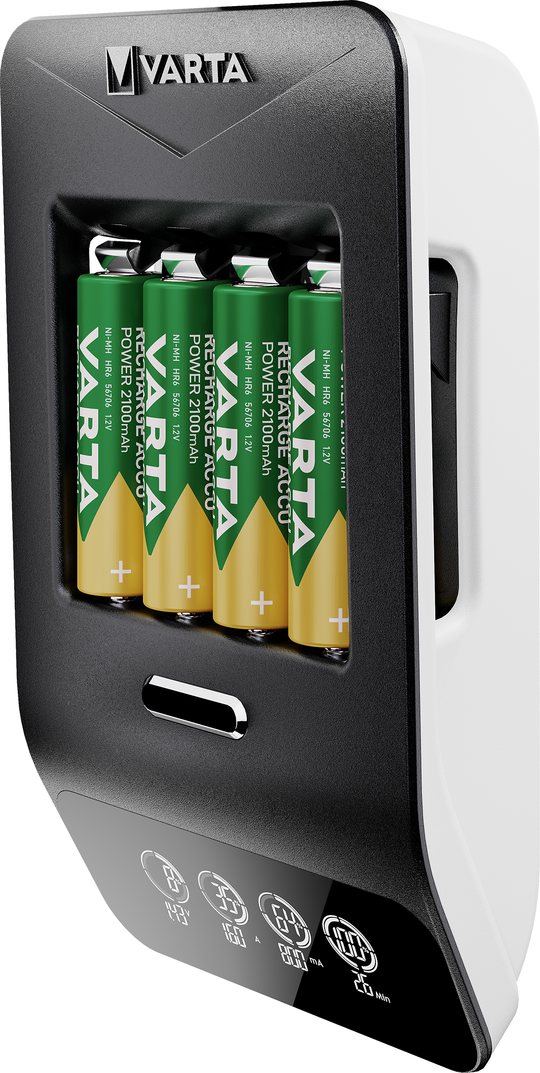VARTA LCD Ultra Fast Charger+ Caricabatterie Rapido con 4 AA 2100 mAh