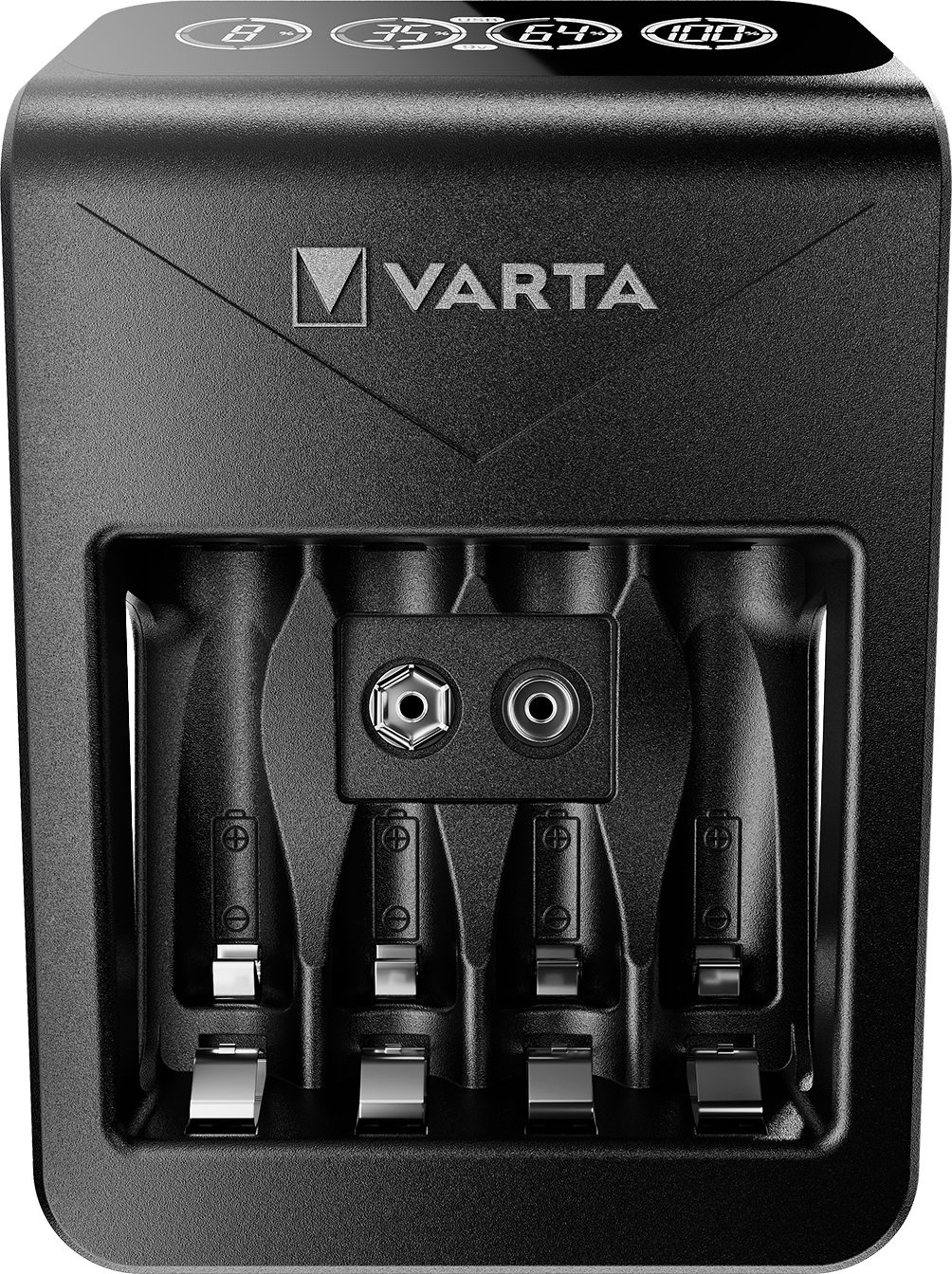 VARTA LCD Plug Charger+ Caricabatterie con 4 Batterie AA 2100 mAh, Display LCD e USB