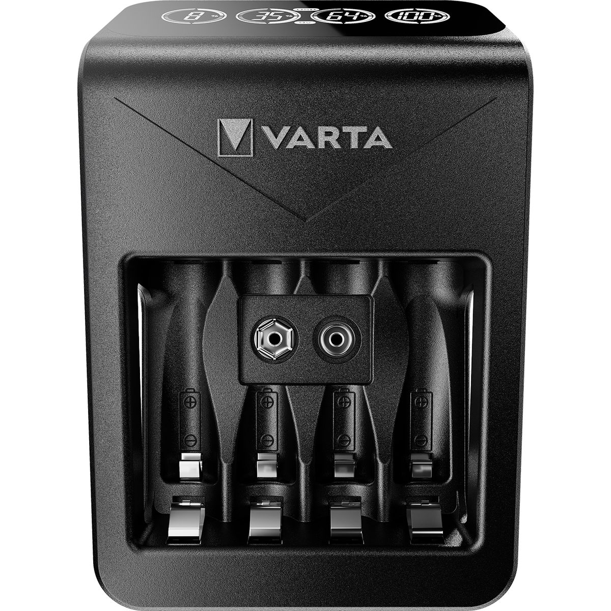 VARTA LCD Plug Charger+ Caricabatterie con 4 Batterie AA 2100 mAh, Display LCD e USB