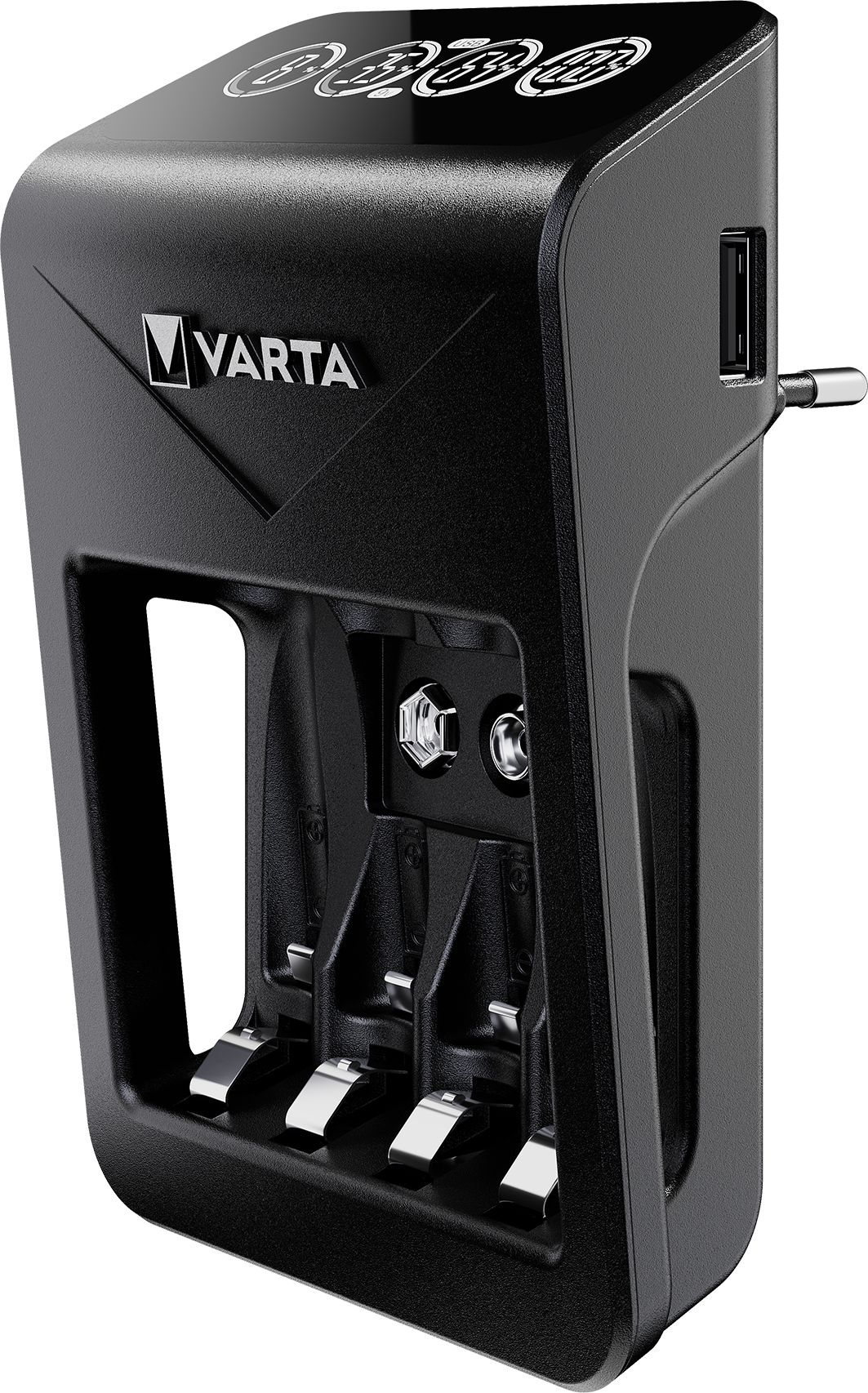 VARTA LCD Plug Charger+ Caricabatterie con 4 Batterie AA 2100 mAh, Display LCD e USB
